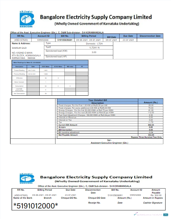 download download INDIA BESCOM utility bill Word and PDF template PDF template PDF template